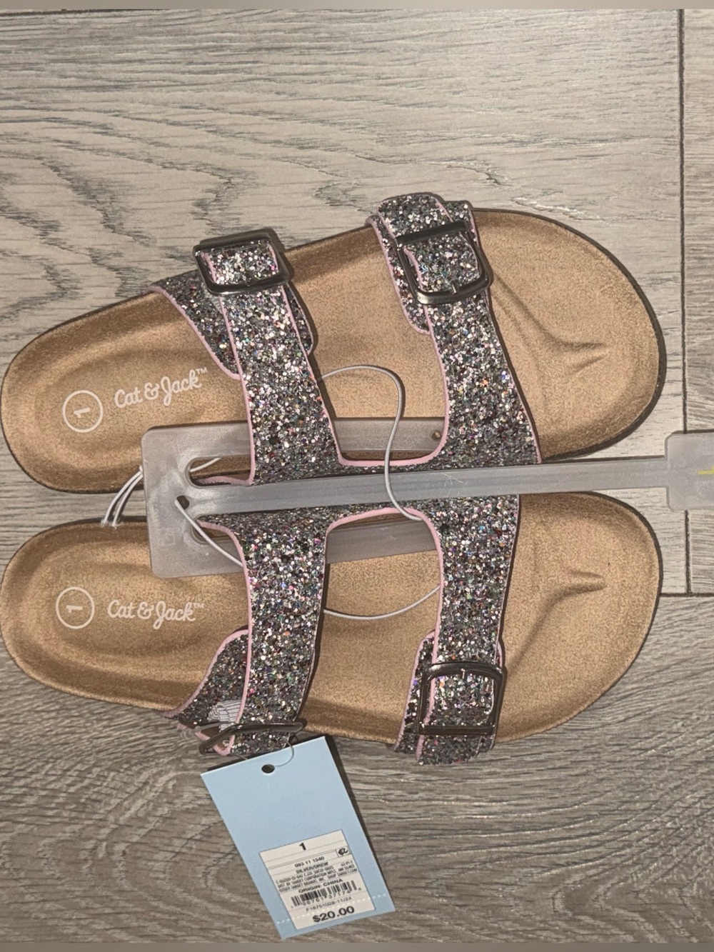 Cat & Jack Glitter Pink Double-Strap Buckle Sandals